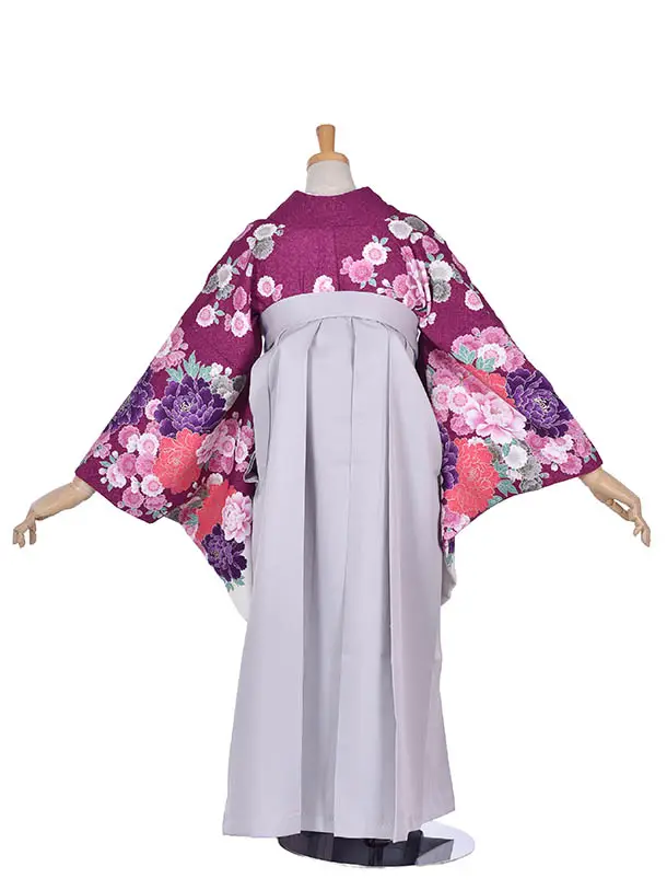 卒業袴 ﾚﾝﾀル0326紫牡丹グレー袴