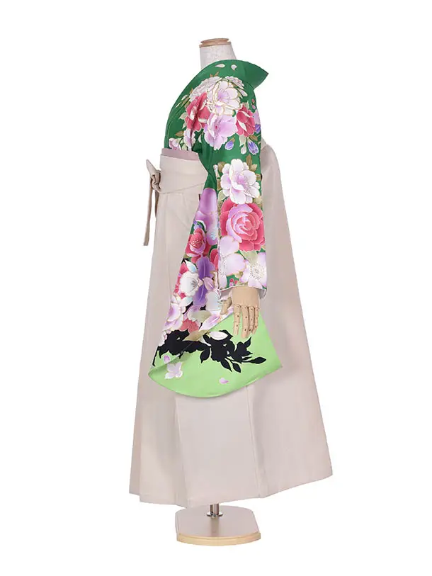 卒業袴 ﾚﾝﾀル0327緑花々ベージュ袴