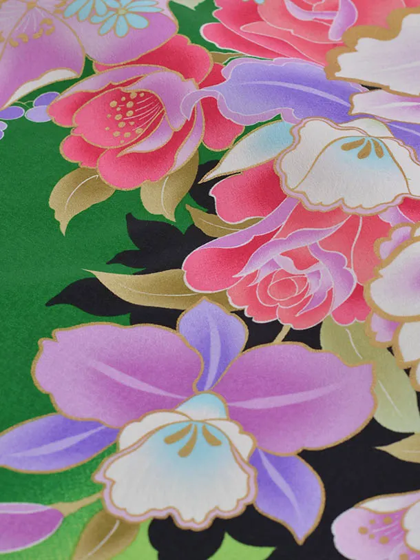 卒業袴 ﾚﾝﾀル0327緑花々ベージュ袴