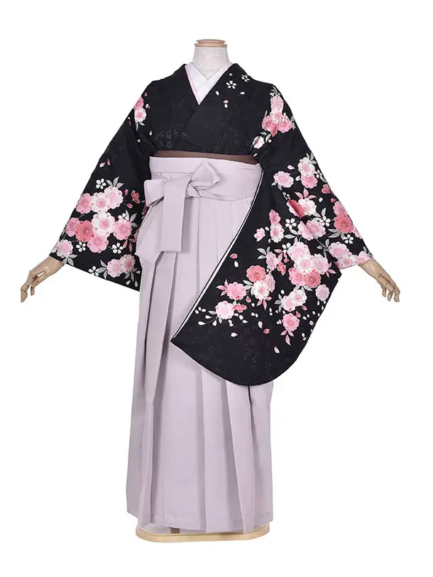 先生卒業袴 ﾚﾝﾀル0328黒小花くすみ袴