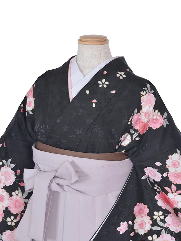 先生卒業袴 ﾚﾝﾀル0328黒小花くすみ袴