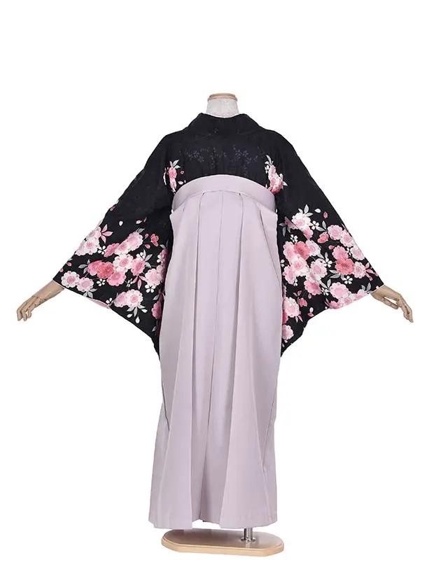 先生卒業袴 ﾚﾝﾀル0328黒小花くすみ袴