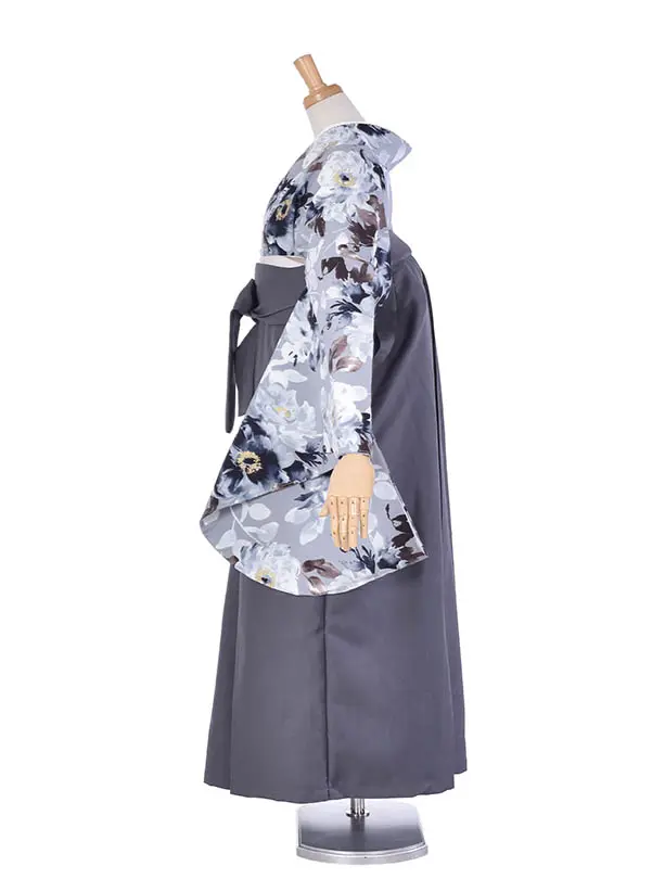 卒業袴 ﾚﾝﾀル035スモーキーグレーの大花柄 × グレ―袴