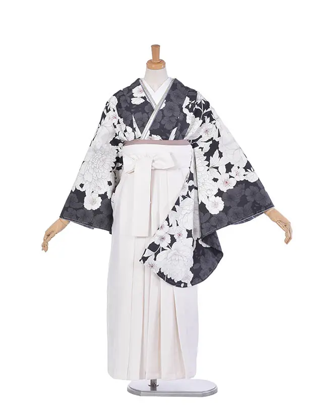 卒業袴 ﾚﾝﾀル036スモーキーグレー大花柄× クリーム袴