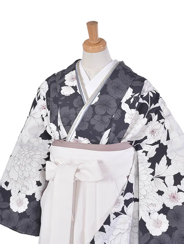 卒業袴 ﾚﾝﾀル036スモーキーグレー大花柄× クリーム袴