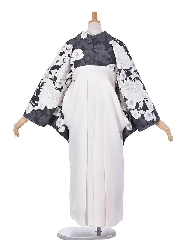 卒業袴 ﾚﾝﾀル036スモーキーグレー大花柄× クリーム袴