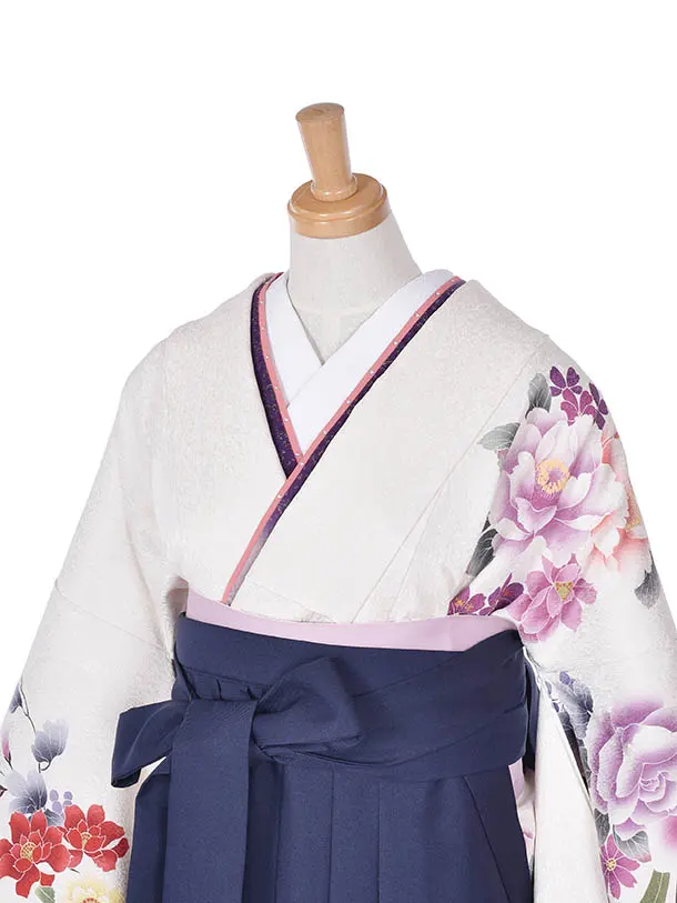 卒業式振袖袴レンタルC166白赤グラデーション濃紺袴