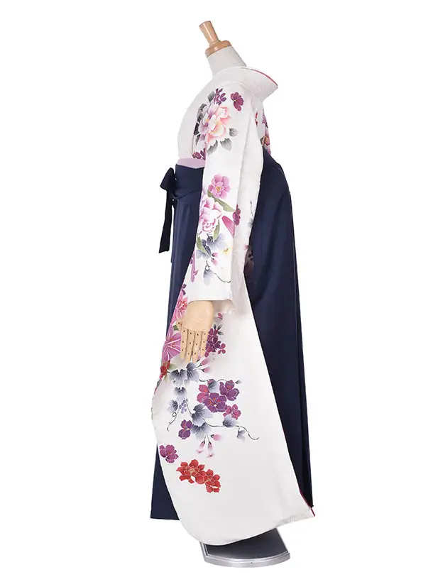 卒業式振袖袴レンタルC166白赤グラデーション濃紺袴