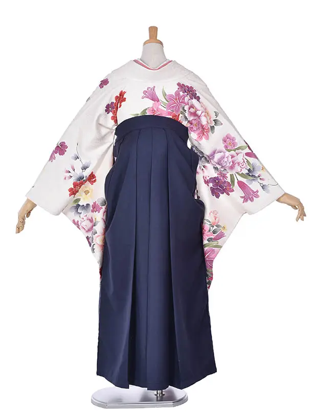 卒業式振袖袴レンタルC166白赤グラデーション濃紺袴