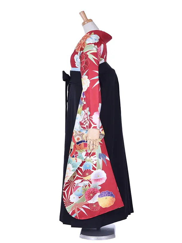 卒業式振袖袴レンタルC250赤牡丹黒袴