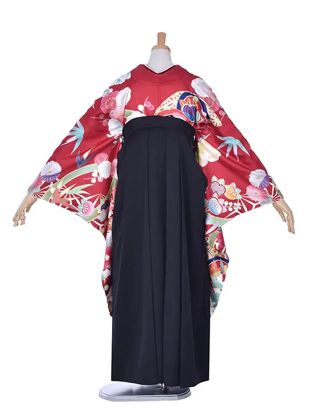 卒業式振袖袴レンタルC250赤牡丹黒袴