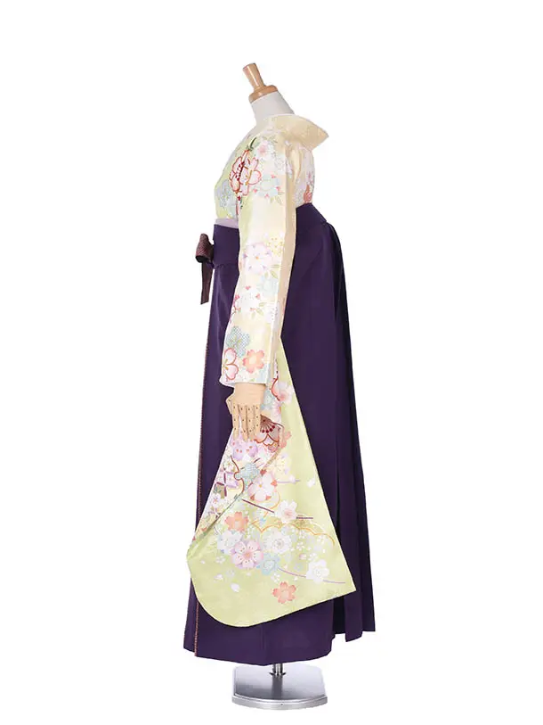 卒業式振袖袴レンタルC253アップルグリーン桜紫袴