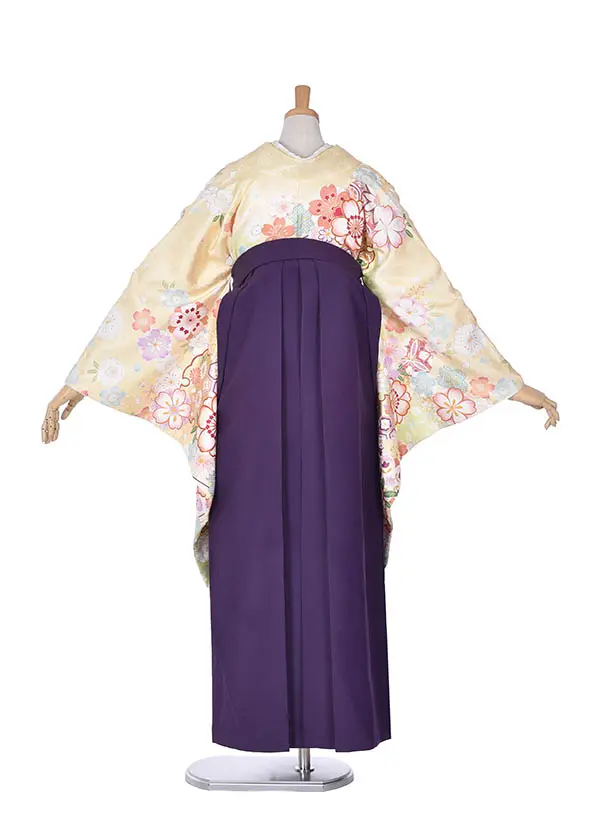 卒業式振袖袴レンタルC253アップルグリーン桜紫袴