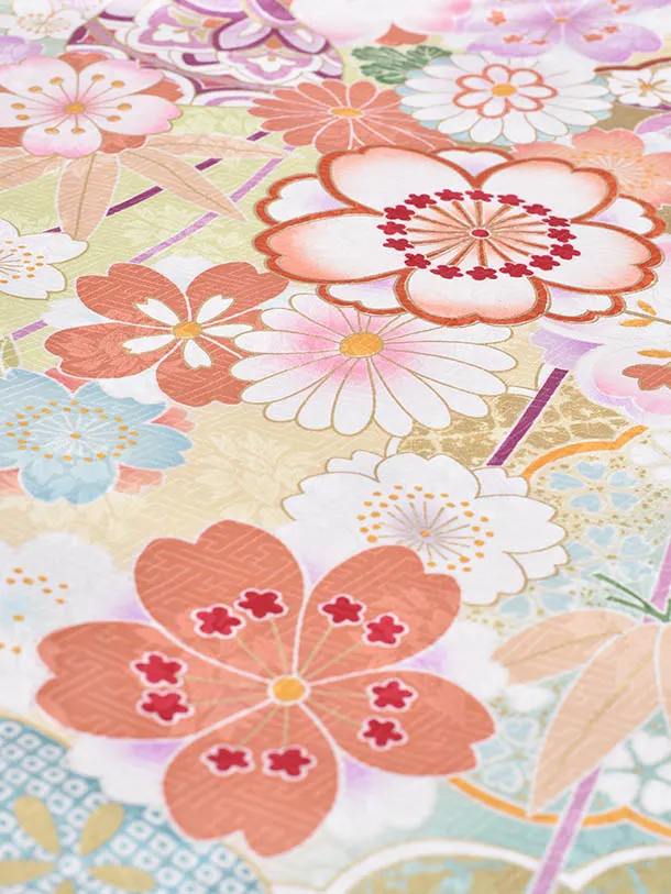 卒業式振袖袴レンタルC253アップルグリーン桜紫袴