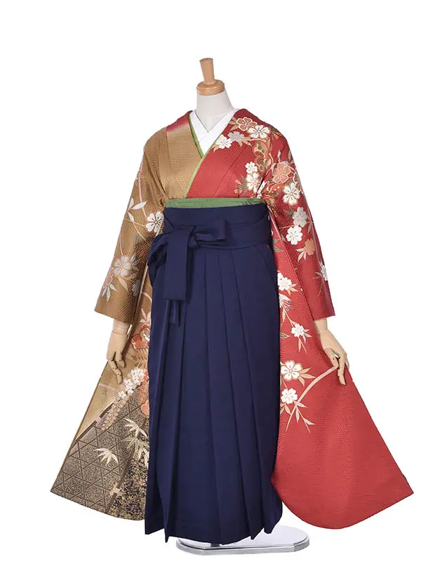 卒業式振袖袴レンタルC273古典片身替わり濃紺袴