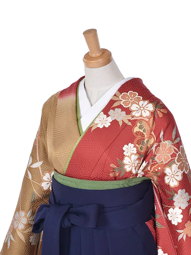 卒業式振袖袴レンタルC273古典片身替わり濃紺袴