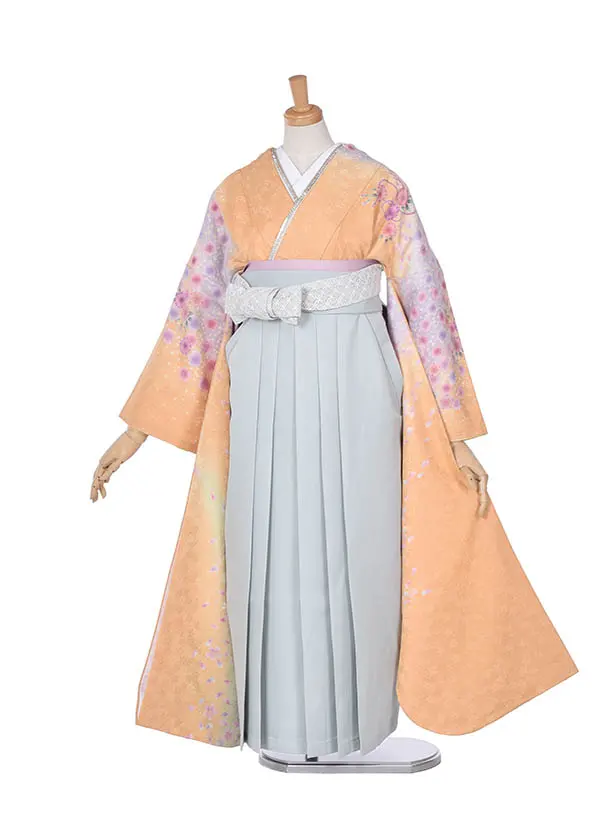 卒業式振袖袴レンタルC328オレンジ小花ペパーミント袴