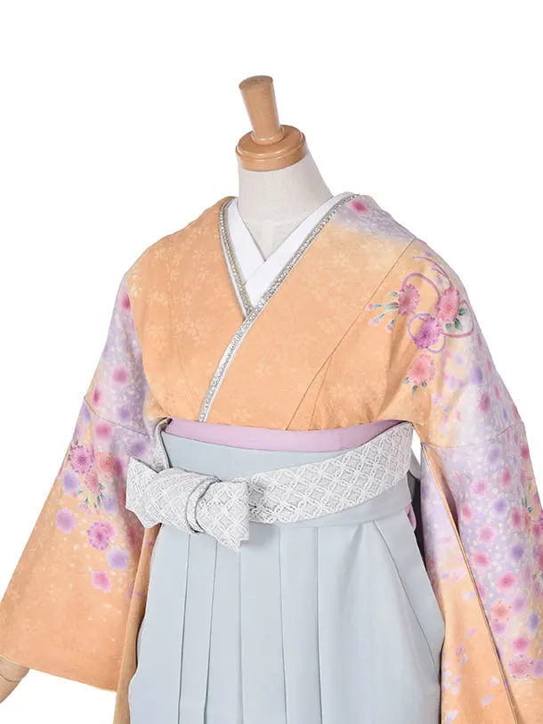 卒業式振袖袴レンタルC328オレンジ小花ペパーミント袴