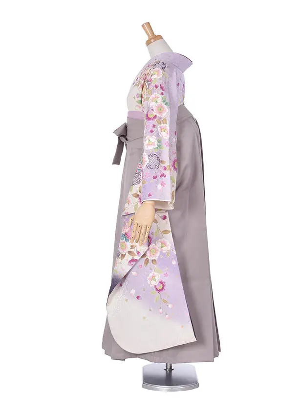 先生袴 ﾚﾝﾀルC373白地紫小花×モカ袴