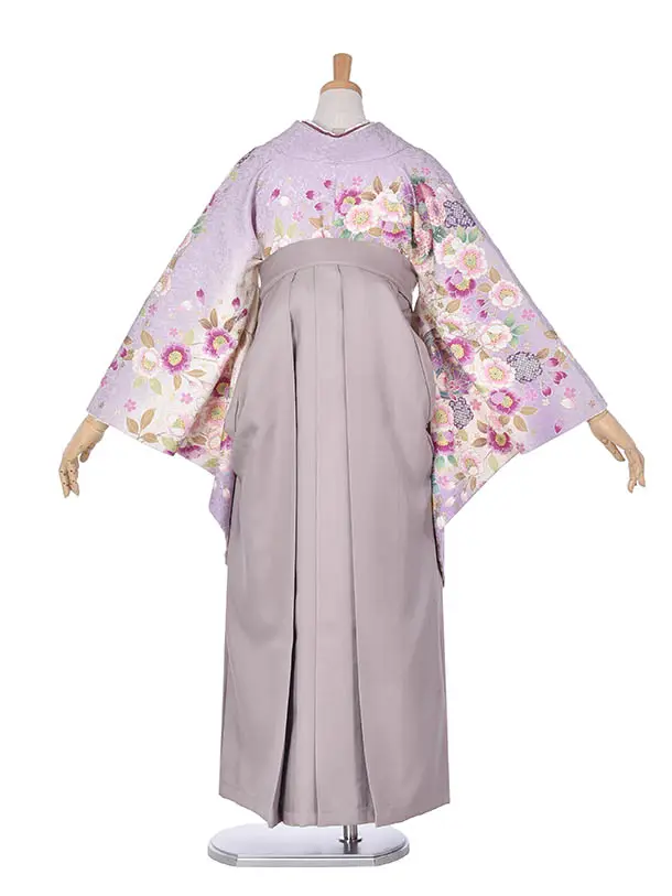 先生袴 ﾚﾝﾀルC373白地紫小花×モカ袴