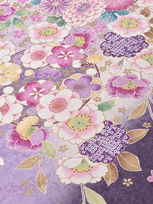 先生袴 ﾚﾝﾀルC373白地紫小花×モカ袴