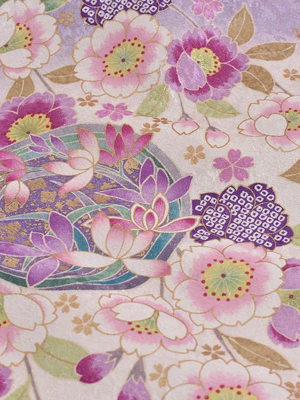 先生袴 ﾚﾝﾀルC373白地紫小花×モカ袴