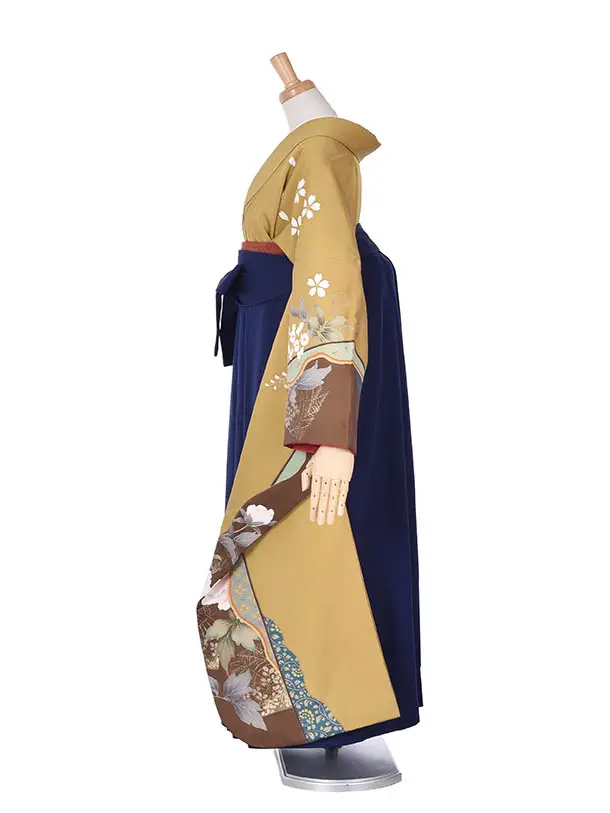 卒業式振袖袴レンタルC376からし牡丹に濃紺袴