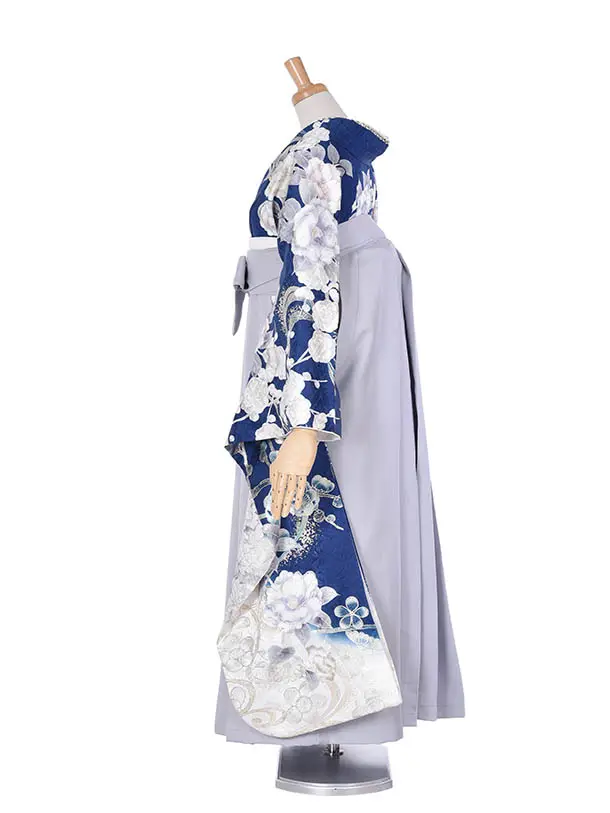 卒業式振袖袴レンタルC433青肩身銀彩ライトグレー袴