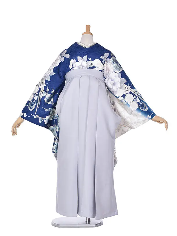 卒業式振袖袴レンタルC433青肩身銀彩ライトグレー袴