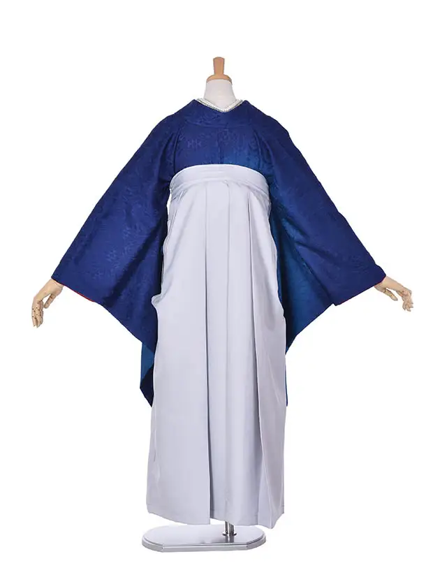 卒業式振袖袴レンタルC434青地紋ライトグレー袴