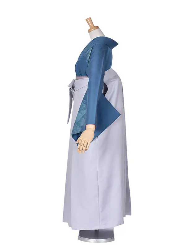 先生袴 ﾚﾝﾀルD0001【正絹】ブルー木立紋グレー袴