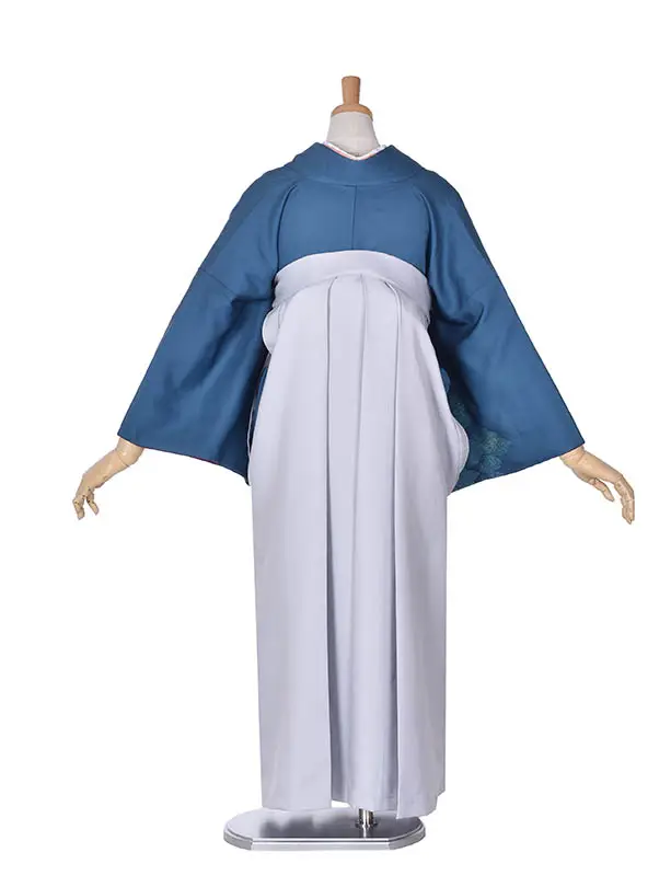 先生袴 ﾚﾝﾀルD0001【正絹】ブルー木立紋グレー袴