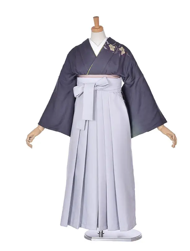 先生袴 ﾚﾝﾀル【正絹】D015グレーぼかしライトグレー袴