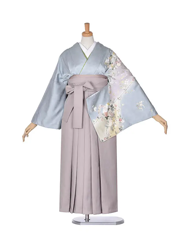 先生袴 ﾚﾝﾀルD0032【正絹】水色小花モカ袴