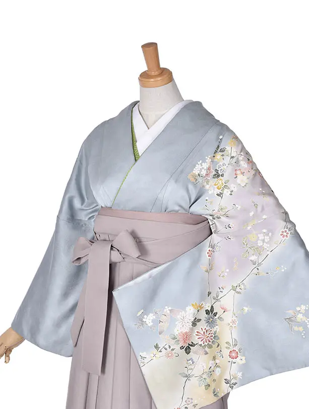 先生袴 ﾚﾝﾀルD0032【正絹】水色小花モカ袴