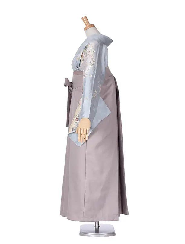 先生袴 ﾚﾝﾀルD0032【正絹】水色小花モカ袴