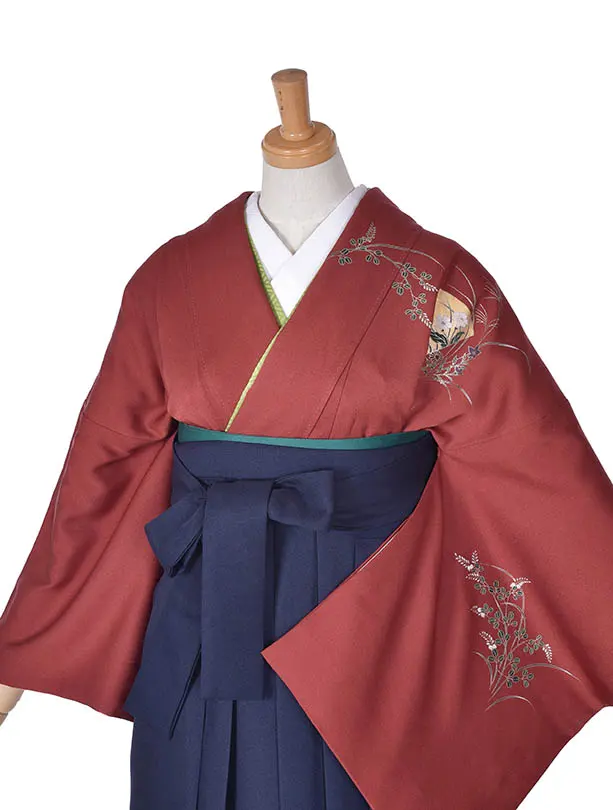 先生袴 ﾚﾝﾀル【正絹】D034赤四季紺袴