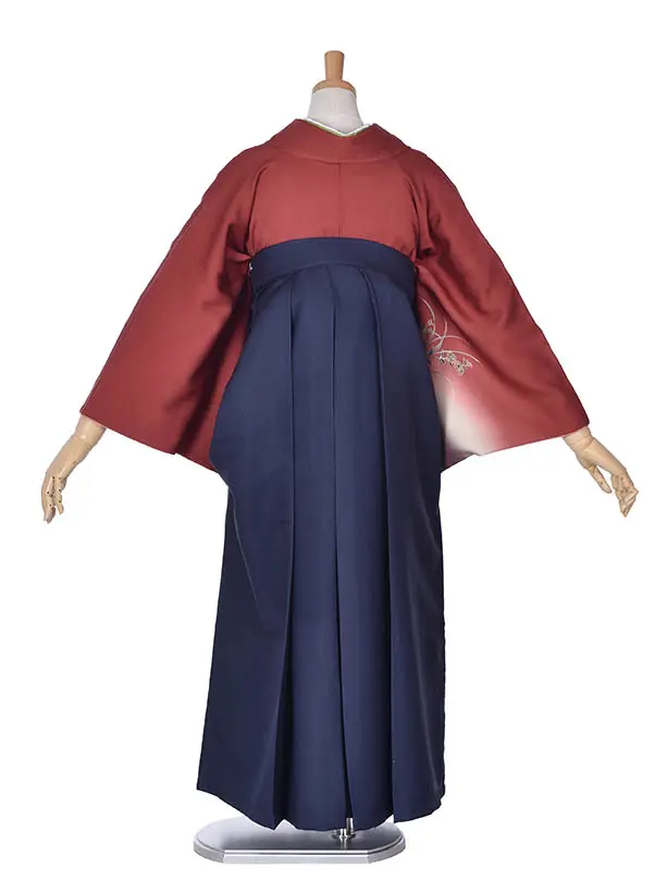 先生袴 ﾚﾝﾀル【正絹】D034赤四季紺袴