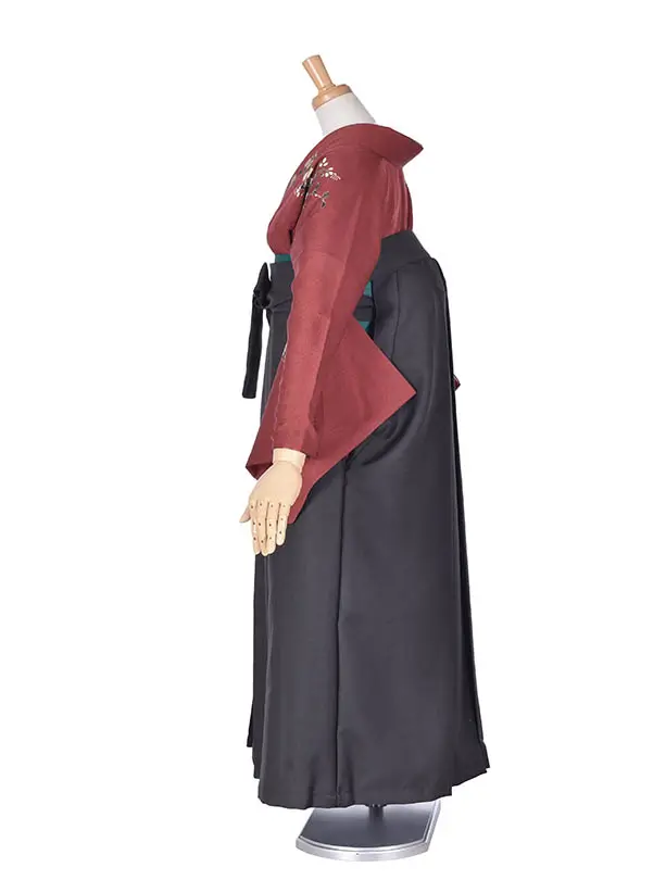 先生袴 ﾚﾝﾀル【正絹】D036赤小花チャコールグレー袴