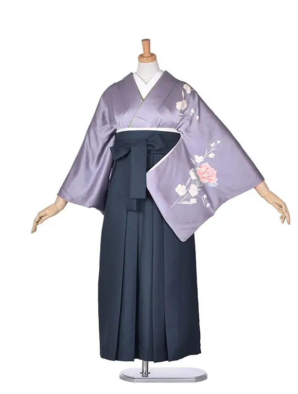 先生袴 ﾚﾝﾀルD054サーモンピンクチャコールグレー袴