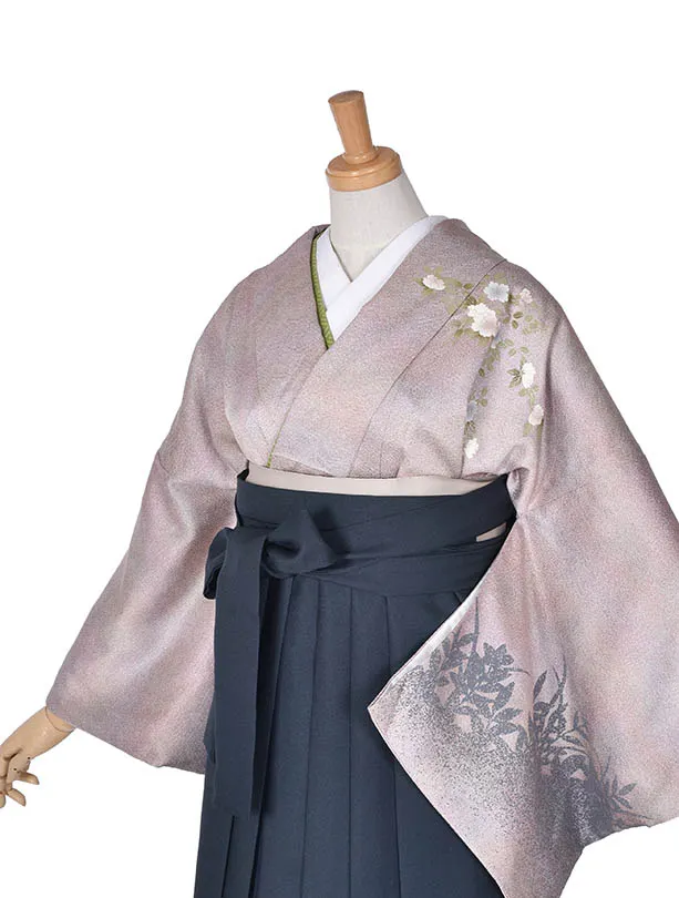 先生袴 ﾚﾝﾀルD0057【正絹】グレーオーロラモスグリーン袴