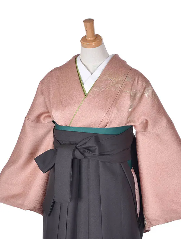 先生袴 ﾚﾝﾀル【正絹】D058サーモンピンクチャコールグレー袴