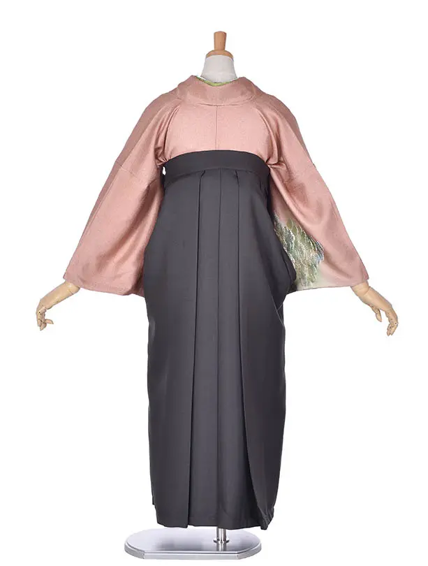 先生袴 ﾚﾝﾀル【正絹】D058サーモンピンクチャコールグレー袴