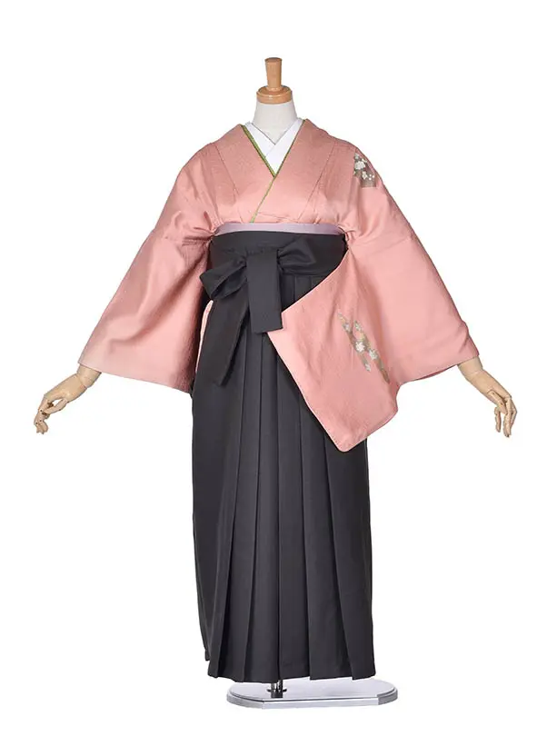 先生袴 ﾚﾝﾀルD059サーモンピンクチャコールグレー袴