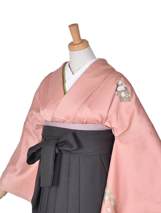 先生袴 ﾚﾝﾀルD059サーモンピンクチャコールグレー袴