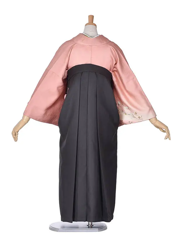 先生袴 ﾚﾝﾀルD059サーモンピンクチャコールグレー袴