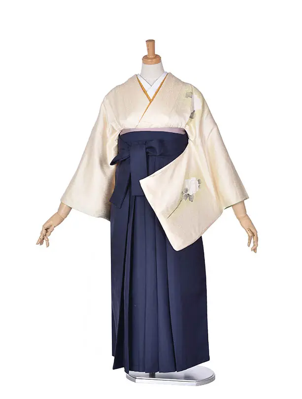 先生袴 ﾚﾝﾀル【正絹】D064黄緑牡丹紺袴