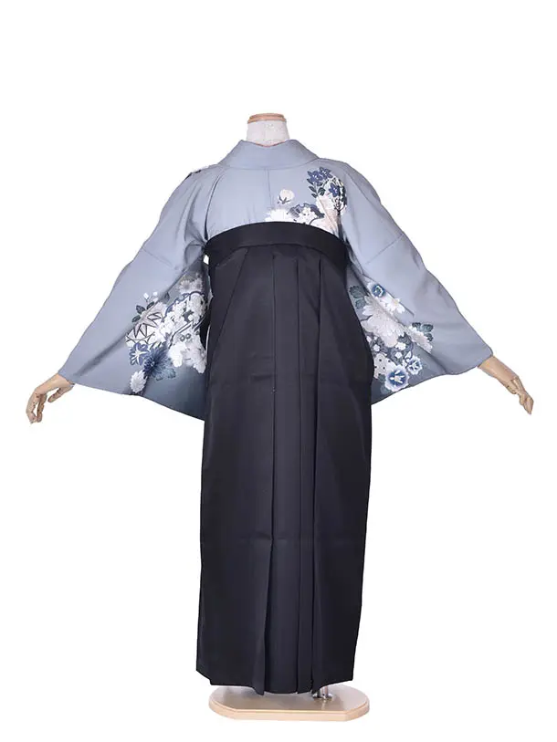 卒業式袴レンタルD067グレー菊黒袴
