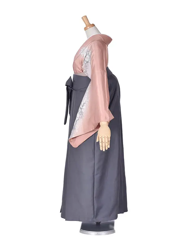 先生袴 ﾚﾝﾀルD0069【正絹】サーモンピンク辻が花アッシュグレー袴