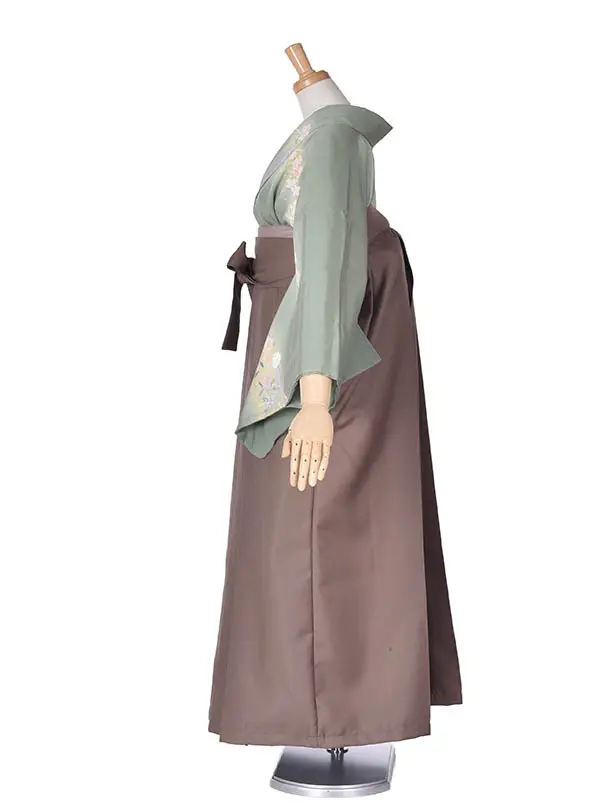 先生袴 ﾚﾝﾀルD0070【正絹】くすみグリーン× モカブラウン袴